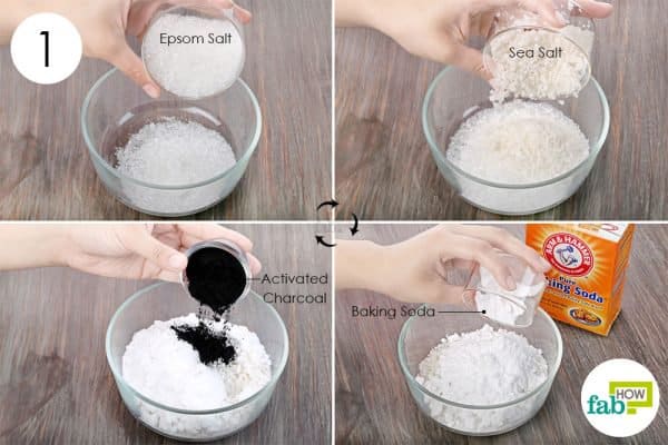 Mix Epsom salt, sea salt, baking soda, and activated charcoal to use activated charcoal for beauty