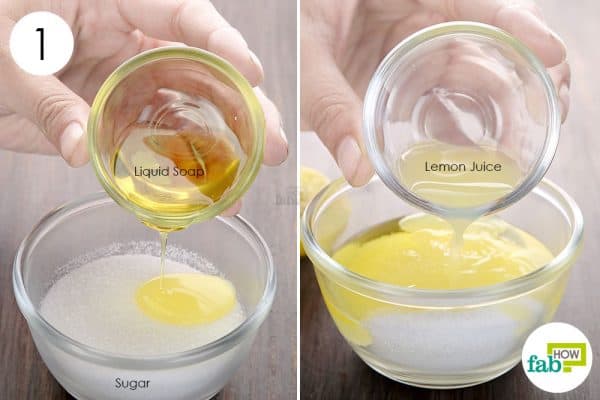 Mix sugar with lemon-scented liquid soap and lemon juice to make DIY face scrub