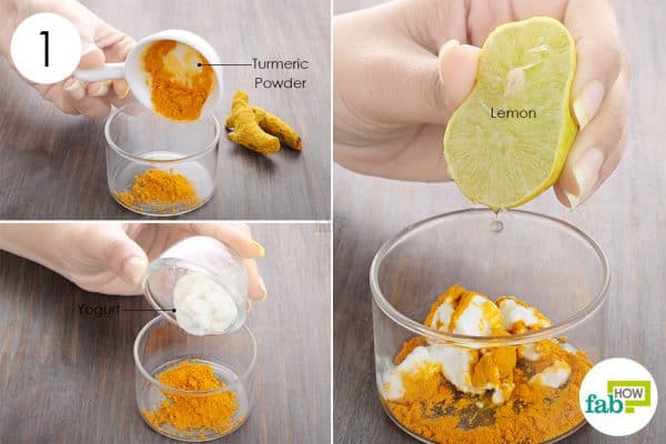 Combine turmeric powder, yogurt, and lemon juice to use turmeric for beauty