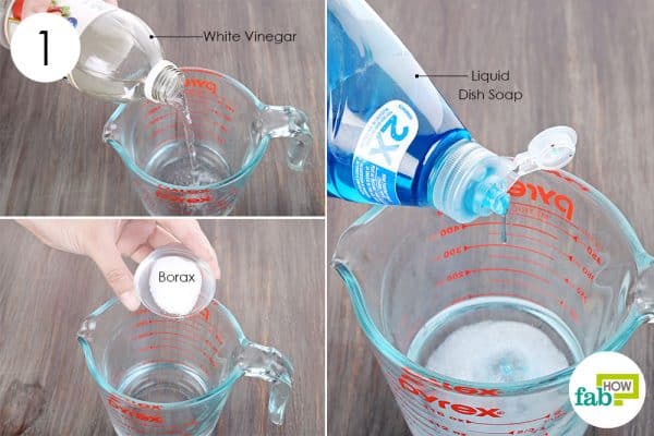 Mix white vinegar, borax, and liquid dish soap to use borax for cleaning