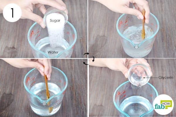Mix water, sugar, and glycerin together to make DIY hairspray
