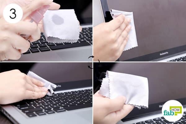 Use microfiber cloth saturated with rubbing alcohol to clean your MacBook