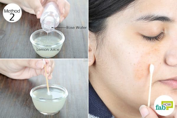 use lemon to get rid of dark spots with rose water