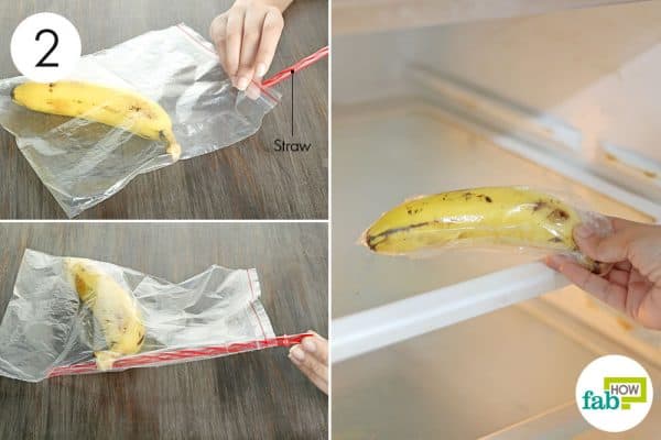 suck out all the air from inside the ziplock bag and refrigerate to store bananas