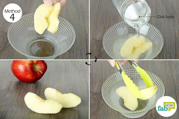 soak the fruit slices in club soda to prevent fruit slices from turning brown