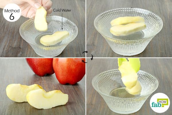 prevent fruit slices from turning brown by soaking them in cold water