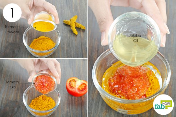 use turmeric for skin lightening with tomato pulp and coconut oil