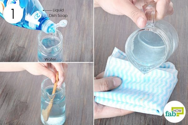 mix water and liquid dish soap to remove lipstick stains from purse
