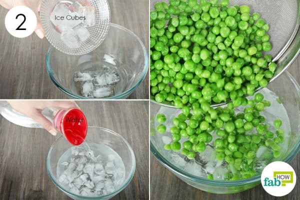 dunk the strained peas into a bowl of ice water to store peas
