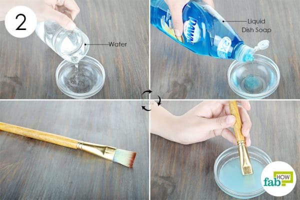 use water and liquid dish soap to clean paintbrushes