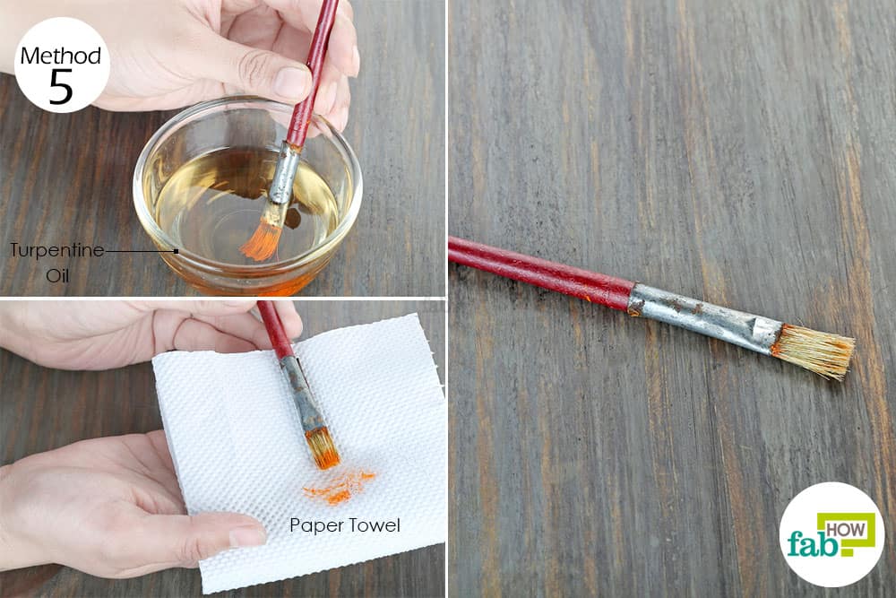 swirl turpentine oil and wipe to clean paintbrushes