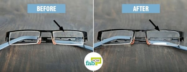 before after using toothpaste to clean scratches on glasses