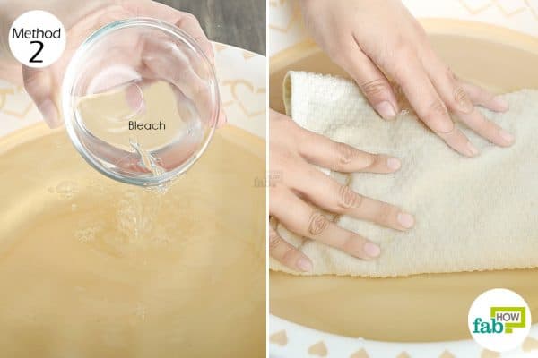 use a diluted bleach solution to remove mildew from clothes