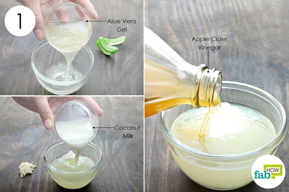 combine aloe vera gel, coconut milk and vinegar to use acv for dandruff