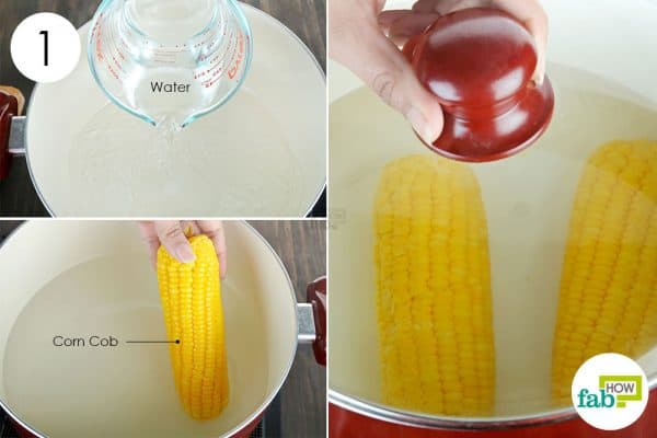 cook corn cob in boiling water to store sweet corn