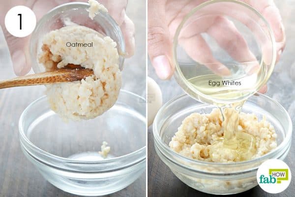 add egg white to cooked oats to make oatmeal face mask for blackheads