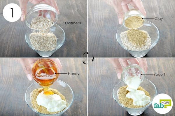 combine the ingredients to make oatmeal face mask for blackheads