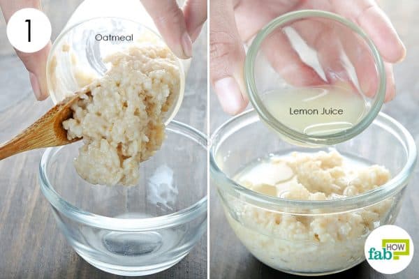 add lemon juice to oats to make oatmeal face mask for blackheads