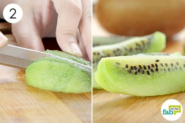 slice into wedges to peel and cut a kiwi