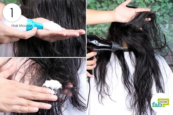 apply hair mousse to blow-dry straight hair
