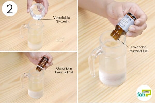 put the vegetable glycerine and essential oils into the mixing jar