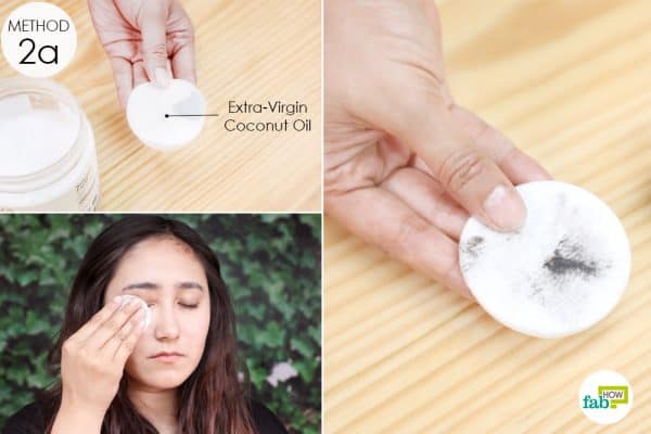 directly swab your eye makeup off using cotton pad sipped in coconut oil