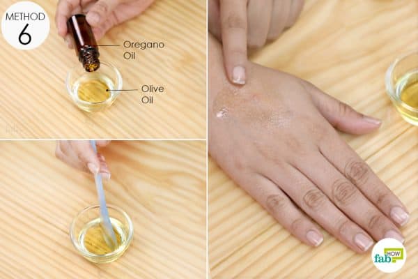 blend oregano oil with olive oil for application on the affected area