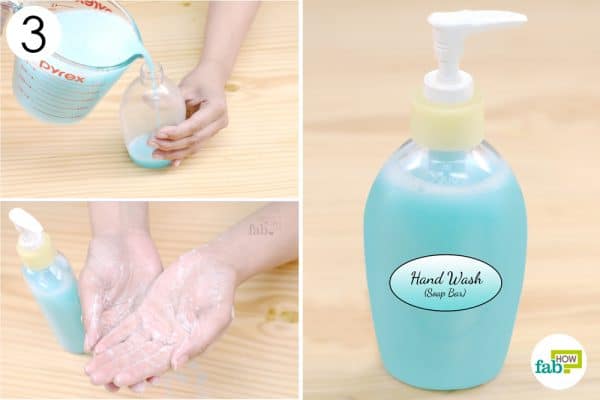 transfer the liquid hand soap into a squirt bottle to use