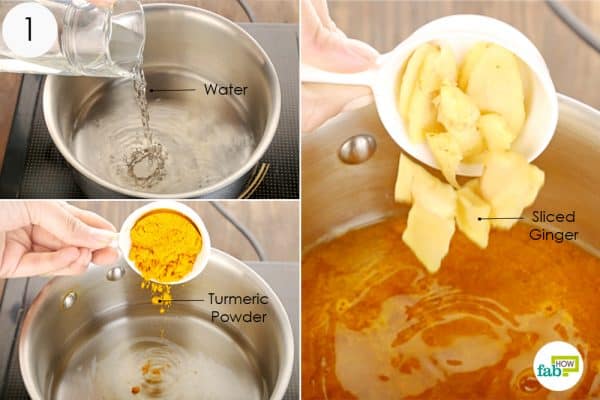 Put turmeric powder and ginger into the pan