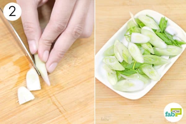 cut spring onions diagonally