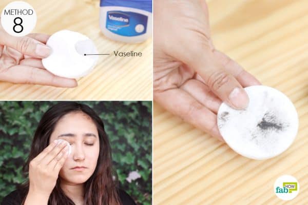swab your eye makeup off using a cotton ball dabbed with a pea size amount of vaseline