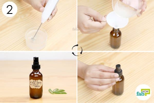 mix all the ingredients into a fine blend and pour into a spray bottle