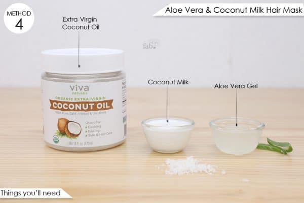 things you'll need to make aloe vera and coconut milk hair mask