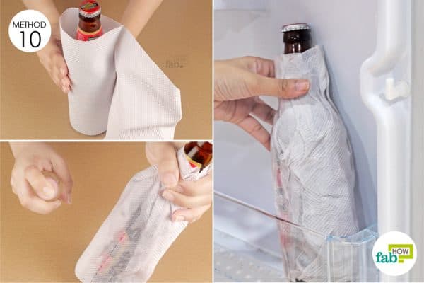 wrap drinks in damp paper towels 